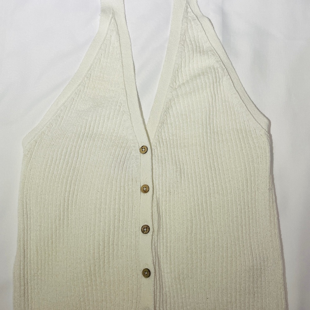 Elegant White Knit Camisole with Button Detail